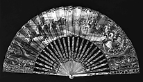 Fan, mother-of-pearl, paper, gouache, metal, probably French